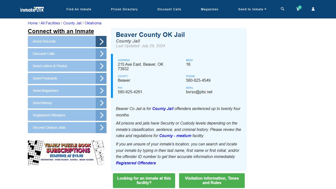 Beaver County OK Jail - Inmate Locator