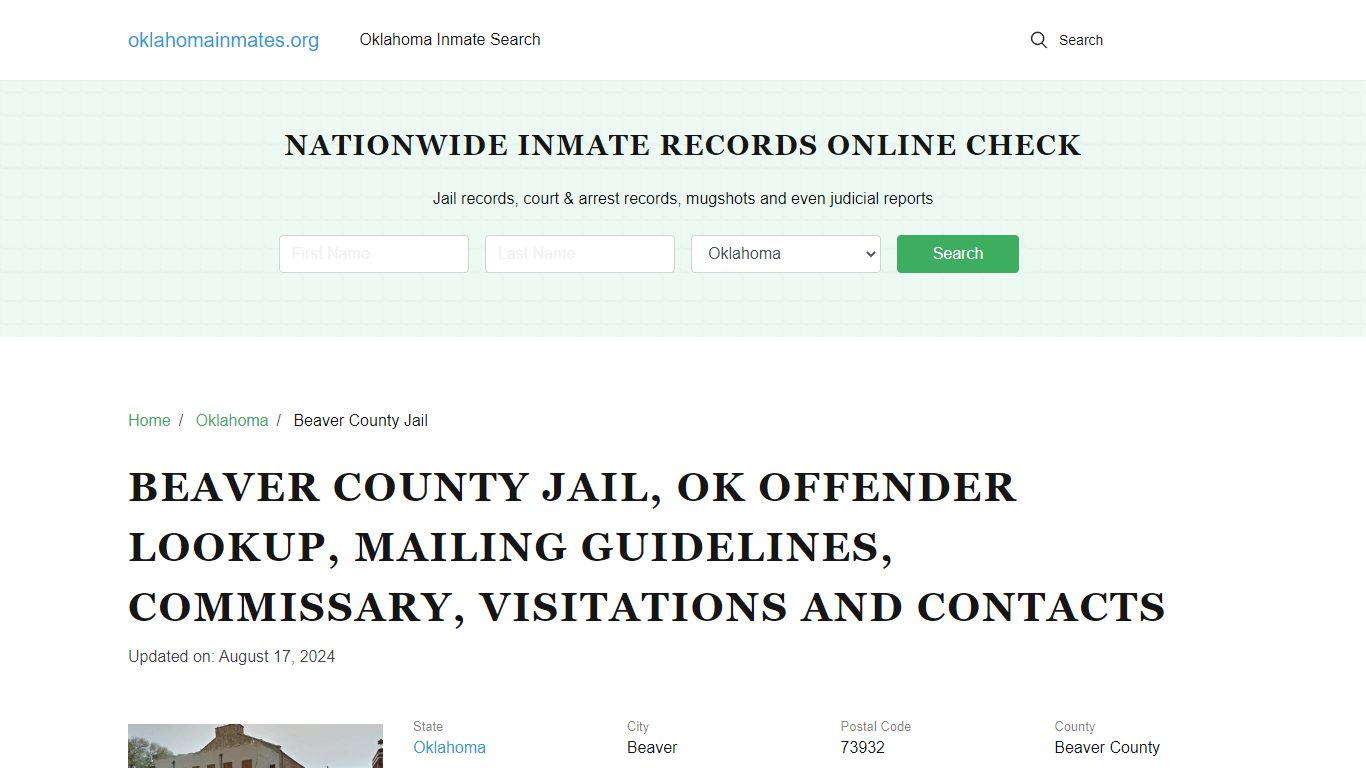 Beaver County Jail, OK: Inmate Search Options, Visitations, Contacts